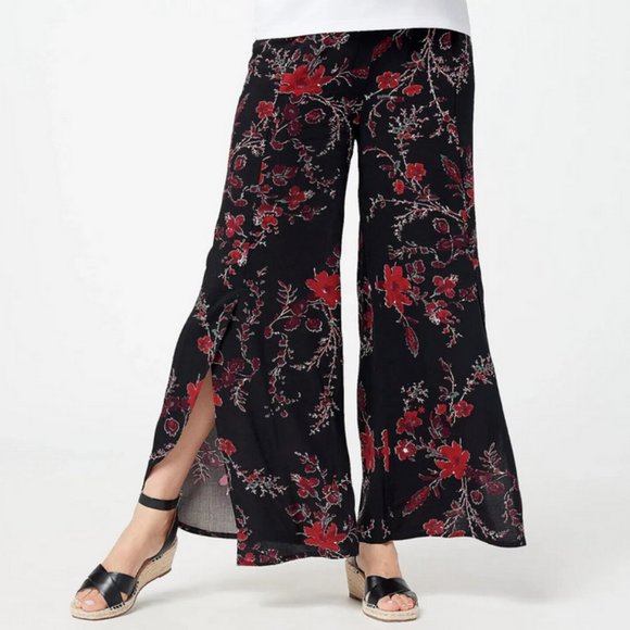 NWT TRUTH + STYLE PRINTED WOVEN FULL LENGTH PANTS BLACK MULTI XXS - Picture 1 of 6